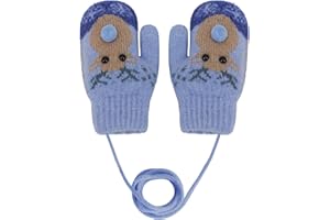JINTN Winterliche Cartoon-Kinderfingerhandschuhe, gepolstert und verdickt, doppellagig, aus Warmer Wolle gestrickt Doppelstrickwolle Kleinkinder Fäustlinge Verdickte Hals-Handschuh