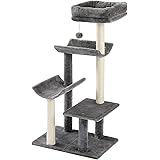 Amazon Brand – Umi Kratzbaum 114 cm Plüsch Spielturm mit gebogenem Bett Stabil Katzenbaum Sisalsäule Grau