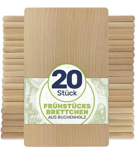 thumbnail: Houten Ontbijtplankjes Set - 12 Stuks Onbehandeld Beukenhout, 24x14x1,5 Cm, Omkeerbaar
