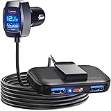 LENCENT Caricabatterie da Auto con 5 USB, 31W(Max), 3 USB-A & 2 USB-C, Rilevamento di Tensione, Adattatore con Cavo da 1.5M p