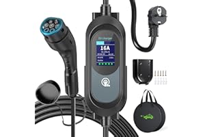 EVJUICION Chargeur Voiture Electrique 6M, 3,68KW | 8-16A | 0-12H Programmé Chargeur Type 2 avec Grand écran LED et Support Mural, Portabilité Domestique Cable Recharge Véhicule Électrique avec Sac