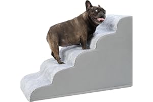 KSIIA Schody dla psa, 5 stopni, 57,5 cm, wysokość 57,5 cm, dla małych psów, rampa dla kotów, z pokrowcem do prania, na łóżko, kanapę, sofę i do samochodu, 40 x 84 x 57,5 cm, szare