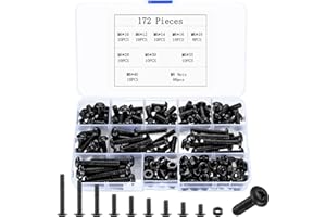 SZSLMY 172 Pz M6 Set di Viti Bulloni e Dadi, Bulloni Viti a Testa a Croce e Dadi, Kit di Assortimento di Viti a Testa Piatta con Rondella e Testa Croce, Viti a Macchina, Nera