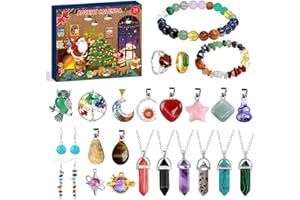 WVWMYM Calendrier de l'Avent 2025 Enfant, 24 Calendrier de l'Avent Bijoux, Calendr Advent Fille Pierres Précieuses Cristal, Collier Bague Bracelet Boucles D'oreilles Cadeau pour Filles Femmes (Multicolore)
