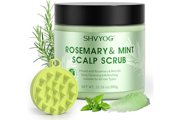 Gommage du Cuir Chevelu, Exfoliant Pour Cuir Chevelu au Romarin et à la Menthe, Traitement Capillaire Nourrissant et Détoxifiant Avec Masseur du Cuir Chevelu Pour Prévenir la Chute Des Cheveux, 300g