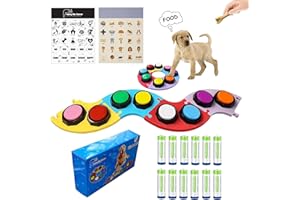 BFYDOAA Dog Talking Buttons Set - 8 colors Recordable Buttons, 4 Mats,Stickers and Batteries, Dog Command Buzzer for Pet Communicate and Training