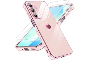 LeYi Coque pour Samsung Galaxy A16 4G / 5G avec 2 Verre Trempé Silicone Forme de Coeur d'amour, Housse Étui de Protection Antichoc Anti-Rayures Souple TPU Légère Coque Samsung A 16 - Rose