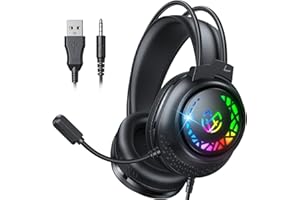 Tatybo Cascos Gaming para Ps4/Ps5/PC/Switch, Auriculares Gaming con Doble Diadema Adaptable, 3D Estéreo Sonido, Cascos con Cable Ligero con Luz RGB