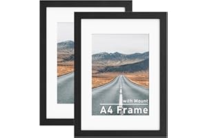 Zueyunstoo A4 Picture Frame, Pack of 2 A4 Photo Frame with Mount, 21x29.7cm Black A4 Frame, Wall Mounted and Freestanding