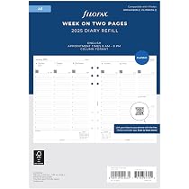Filofax A5 2024 Diary Refill – Week On Two Pages, Monday Start, White Paper