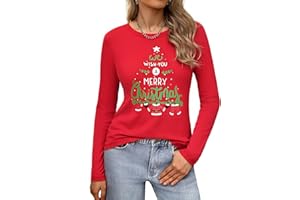 Gyabnw Maglietta Natale Donna Maniche Lunghe Elegante T-Shirt Girocollo Magliette Natale Donna Cotone Moda Camicia Top Casual Tee