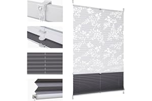 Sekey Roleta plisowana, podwójna roleta plisowana, zaciemnienie dzienne + noc, bez wiercenia, napięta, ochrona przed światłem, przepuszczająca światło, wzór wypalania, 85 x 130 cm, nadruk i szara