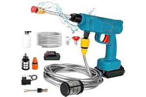 KISABAER 18 V Limpiador de alta presión con batería, 30 bares, pistola de lavado inalámbrica, 12000 rpm, 240 L/H, pistola de lavado de coche portátil de alta presión, manguera, filtro, cargador y baterías
