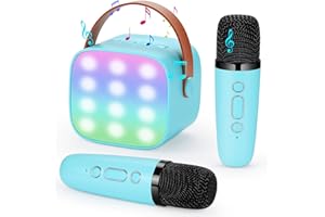 Duemste Karaoke Machine Kids with 2 Wireless Microphone,Portable Karaoke Machine with Bluetooth with LED Light and Blue Sticker for Boys Girls Families Birthday Party,light Light Blue