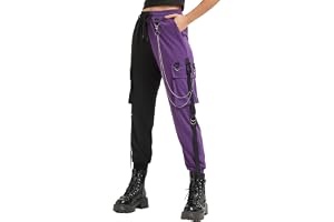 MEINVQIAOTI Svarta cargobyxor för kvinnor Techwear kvinnor lös street rock stil casual svarta byxor med kedja gotiska byxor