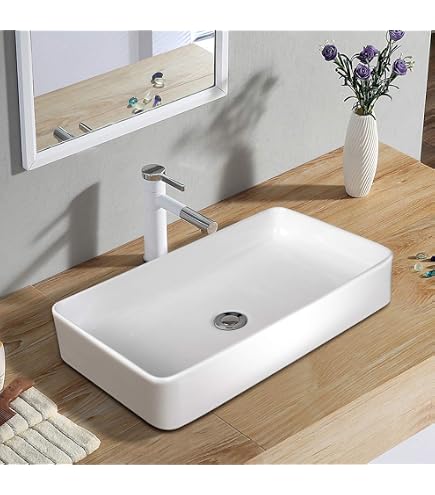 Lavabo da appoggio NT2660 di colata minerale - 60 x 40 x 12,5 cm - bianco opaco, Piletta Pop-up:Con piletta Pop-up