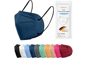 TubeRoo FFP2 Maske Bunt farbig 1/5/10/20/50/100 Stück Masken aus Deutschland, Made in Germany, weiche runde Ohrschlaufen Bänder, Atemschutzmaske, Mundschutz, Schutzmaske, Staubmaske, Feinstaubmaske