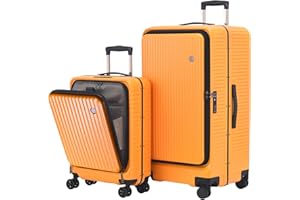 TydeCkare 2 Pieces 20/29 39 * 20 * 55cm & 40 * 37 * 77cm Aluminum Luggage Set, 360°Universal Wheels & Adjustable Handle, Lightweight Hardshell ABS+PC Suitcase with TSA Lock, Orange