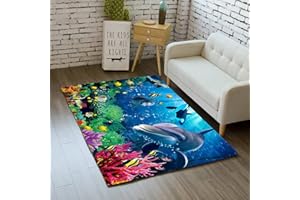 STICKER SUPERB. Tappeto per Soggiorno Gamer Cielo Stellato Calcio Spiaggia Stella Marina Modello Delfino Tappeti per Ragazzi Ragazze Bambini College Dormitorio Camera da Letto Baby Nursery (Colorato 1,80x120 cm)