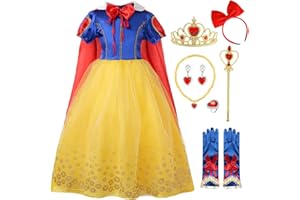 YOGLY Dziewczęcy kostium Królewny Śnieżki, bajka, śnieżnobiała sukienka maxi z peleryną na Halloween, Boże Narodzenie, karnawał, urodziny, imprezę, dla dzieci w wieku 1-10 lat