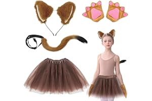 UILYNIU 4 Pezzi Costume Volpe per Bambini, Volpe Orecchie Lungo Coda Volpe Artiglio Guanti Ragazze Tutu Gonna, Animale Costume Volpe Orecchie Per Carnevale Halloween Animale Festa Cosplay