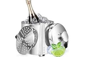 JTOOYS Eiskübel, Edelstahl Eiseimer 3,2L Doppelstöckiger Eiswürfelbehälter mit Deckel & Eiszange Rundes Großer Bierfass Doppelwandiger Solierter Weinkühler Sektkühler Eisbehälter für Bier Champagner, Silber