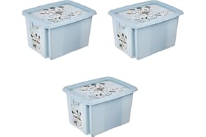 keeeper karolina 3x Mickey Aufbewahrungsbox mit Deckel, Dreh- und stapelbar, Für Kinder, 30 l, Cloudy Blue
