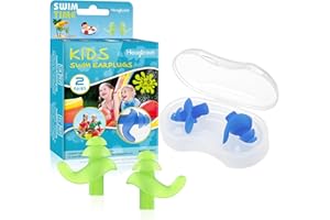 Hearprotek Bouchons d'oreille pour la Natation, 2 Paires Bouchons d'oreille Réutilisables et Imperméables Protection Auditive Enfant pour Natation,et Autres Sports Nautiques Bleu‖