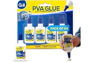 G4GADGET PVA Glue 4 Pack 40ml Each Bottle (Total 160ml) – Multi Purpose White Craft Glue for Kids, Home, Office, School – Dries Clear, with Precision Nozzle