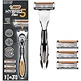 BIC Hybrid 5 Flex Refillable Men's Razor, 1 Weighted Handle and 3 Nano-Tech Titanium Plated 5-Blade Refills with Precision Blade, Bundle of 1 plus 3