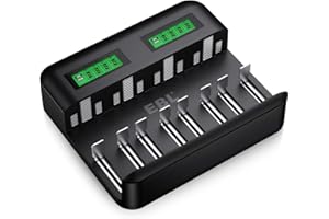 EBL 9008 Caricabatterie Universale 8 slot per AA e AAA C e D Batterie Ricaricabili con LCD Display e Porta USB,Multipla Caricabatterie con Tecnologia di Rilevamento Intelligente