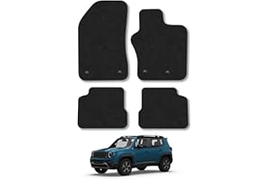 CAR MAT CO Car Mats Compatible With Jeep Renegade (2015+) Black Carpet Tailored Fit Car Floor Mats Set Accessory Custom Fit Water-Resistant Anti Slip Backing All Weather Full Coverage Hand-Finished With Clips