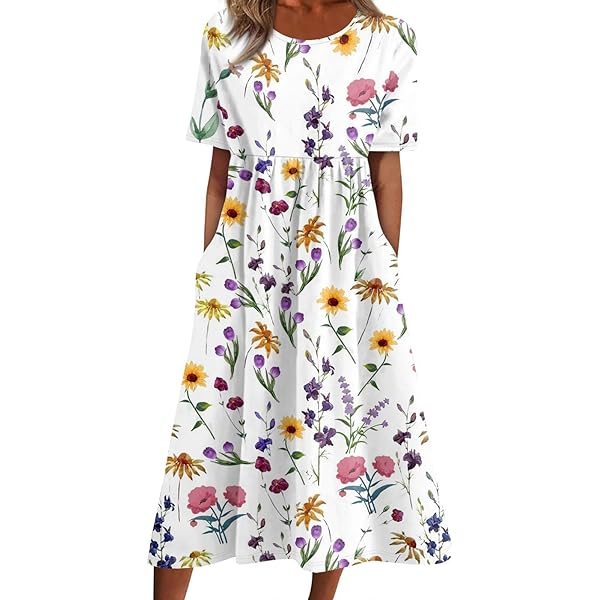 Damen Wickelkleid Sommer Lang - Blumenmuster Mit Gürtel, V-Ausschnitt