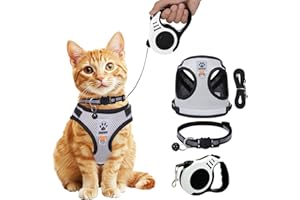 DOINEUFL Katzengeschirr mit Leine Ausbruchsicher, Verstellbares und Atmungsaktives Geschirr für Katzen, Sicheres Katzen Geschirr Set mit Leine für Spaziergänge und Outdoor Training (S)