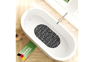 SilverRack Alfombrilla de bañera de 69 x 36 cm (diseño de piedra negra), antideslizante, sin BPA, alfombrilla de ducha resistente al moho y lavable a máquina