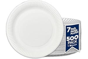 DHANZIPAK 500 Disposable 7 inch Paper Plates (18cm) – Eco-Friendly White Paper Party Plates – Grease-Resistant, Recyclable & Compostable – Ideal for Parties, BBQs, Picnics, Catering & Everyday Use