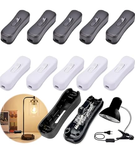 Snoerschakelaar, AC 250V 10A Inline AAN of UIT Tafel Bureaulamp Snoer Kabelschakelaar met LED-indicatielampje, voor Thuis (Wit