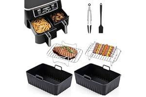 ‎HUNNYCOOK Airfryer Zubehör Set für Ninja Foodi AF300EU AF400EU, Hunnycook 10Pcs Airfryer Zubehör für 7.6L-9.5L Ninja Dual Airfryer, Einschließlich Airfryer Zubehör Silikonform, Racks und Werkzeuge