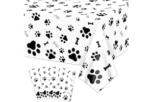 APUXXJUPA Tovaglia con stampa di zampe di cane, 4 pezzi, colore bianco e nero, per feste di compleanno a tema cane, 129,5 x 218,4 cm