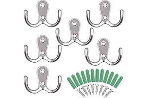 XINSHENG Doppio gancio, appendiabiti in metallo, gancio appendiabiti, ganci da parete argentati, doppi ganci per retro della porta, bagno camera da letto (6 pezzi)