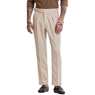 SNITCH Beige Slim Fit Stretch Trousers