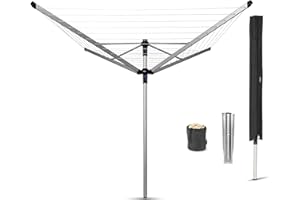 Brabantia - Séchoir Lift-O-Matic Advance - Etendoir Linge Extérieur - Résistantes aux UV, 50 m - Rotation Fluide - Ancre de Sol, Housse et Sac pour Pinces à Linge - Gris Métallique - ø 295cm