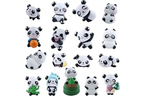 BITEFU Kungfu Panda - 17 statuette da panda con 1 vasca in bambù per feste di bambini, torte, decorazioni per ufficio (bianco e nero)