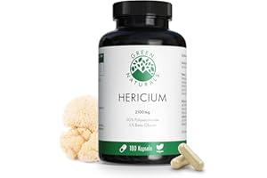 ‎GREEN NATURALS Hericium Erinaceus (Lions Mane) - 2100 mg Vitalpilz Hericium Extrakt - 30% Polysaccharide + 5% Beta Glucan - Vorrat für 3 Monate (180 Kapseln) - Green Naturals®