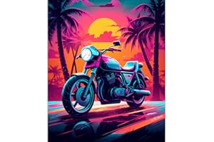 Tucocoo Motorbike Paint by Number for Adults Beginner, DIY Digital Oil Painting Kits on Canvas with Brushes and Acrylic Pigment, Summer Vacation Colourful Pattern for Home Decor 16x20inch (Frameless)