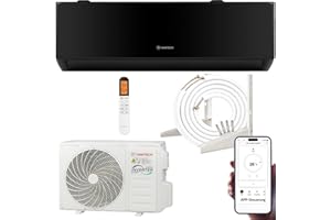 HANTECH Split aire acondicionado H-PRO función de calefacción y refrigeración, filtro de aire, WIFI, material de montaje (12000 BTU negro)