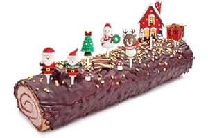 BOOMTOP 9pcs Décoration Bûche de Noël pour Gâteau Cake Cupcake Topper 3D Sapin Renne Père Noël Bonhomme de Neige Champignon Rouge Maison Gâteau Topper Personnalisée pour Anniversaire Fête Noël