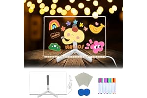 AUOQZ Led Note Acrylic Board with 12 Colors Magic Light Up Drawing Board Luminous Neon LED Writing Message Noteboard with 12 Colours and Eraser for School Home Office (11.81 X 7.87 in)