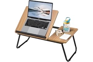 BTGGG Laptop Bed Table, Portable Lap Bed Desk, 5-Level Adjustable Foldable Bed Table with Cup Slot, Reading Holder, Notebook Stand for Bed, Sofa, Balcony,Carpet (Maple)