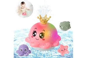 Delycazy Baby Bath Toys, Octopus LED Automatic Spray Water Light Up Bath Tub Swimming Pool Toys Gifts for Toddlers 0-6 Months Kids Age 1-6